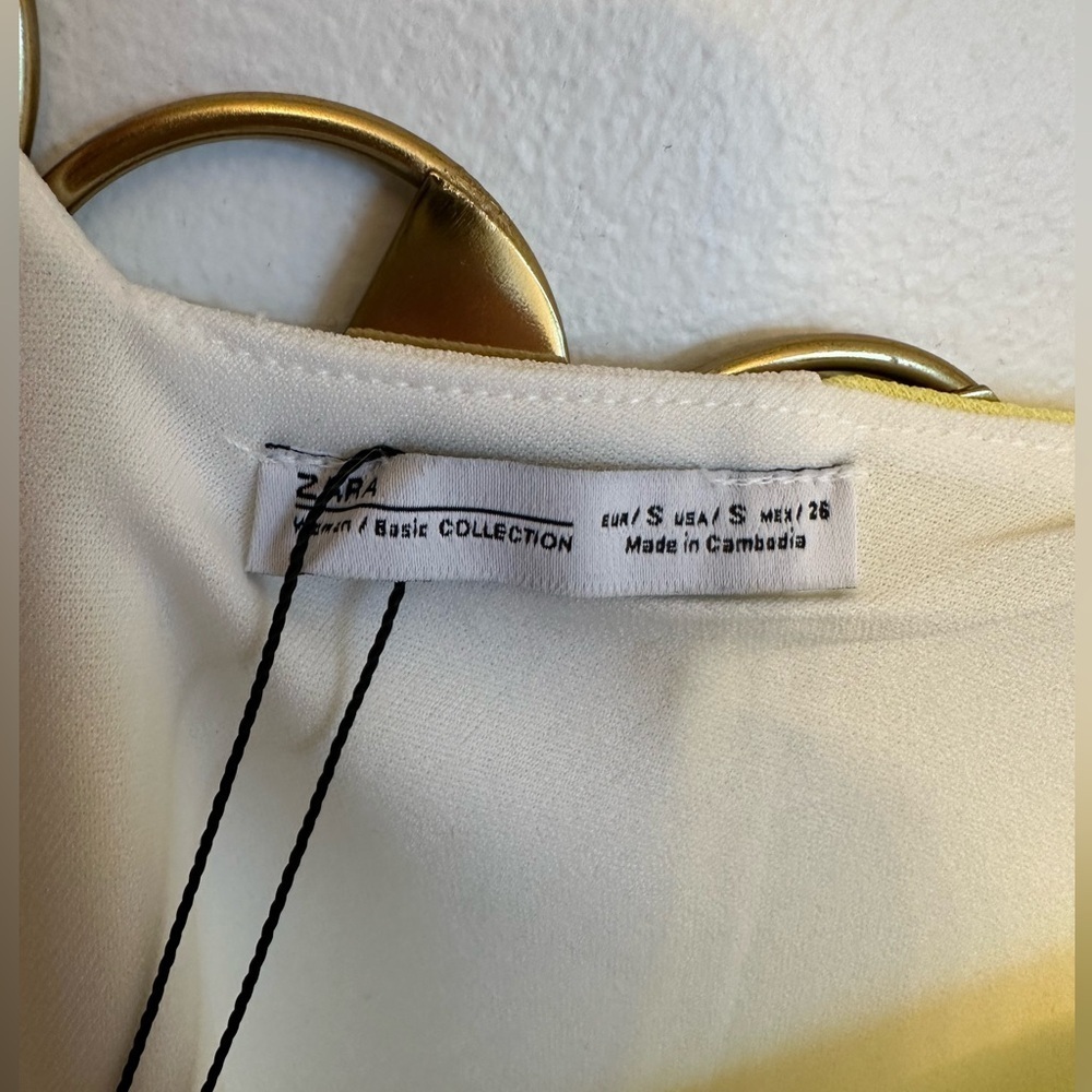 SOLD- NWT Zara Ruffle Strap TankTop Womens Size Small Yellow White Gray Blouse - Picture 4 of 9